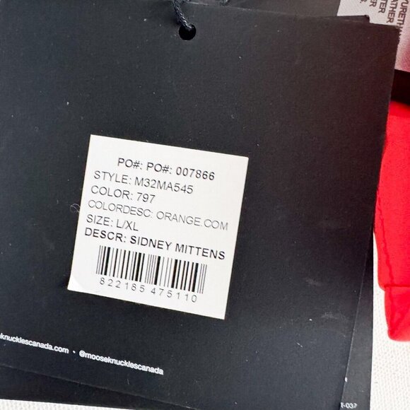 Moose Knuckles Nylon Down Filled Sidney  Mittens Orange  L/XL - Picture 4 of 8